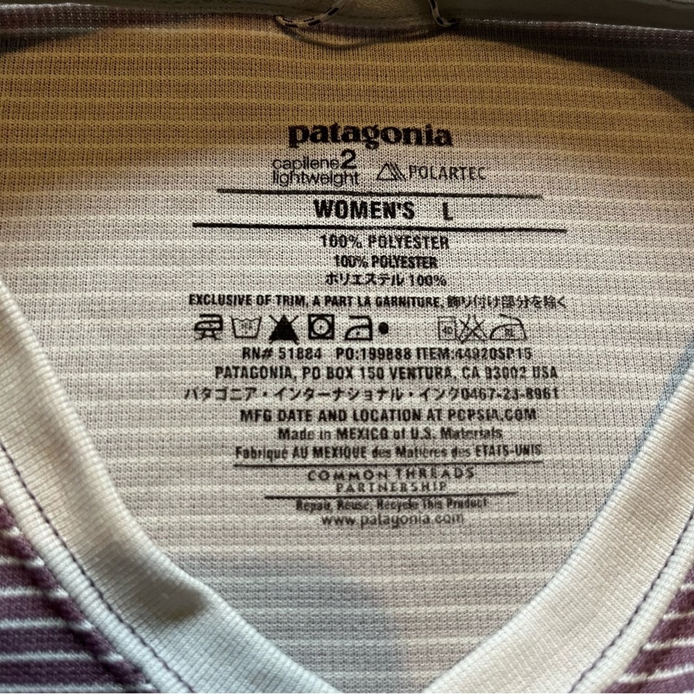 Patagonia women's large purple striped lightweight capilene polartec T-shirt - Picture 4 of 4